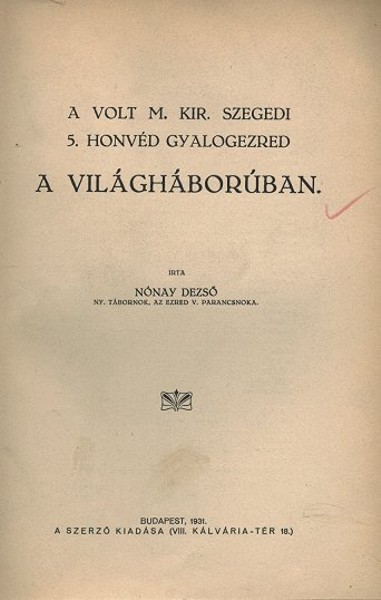 Strona tytułowa książki Nónay Dezsó